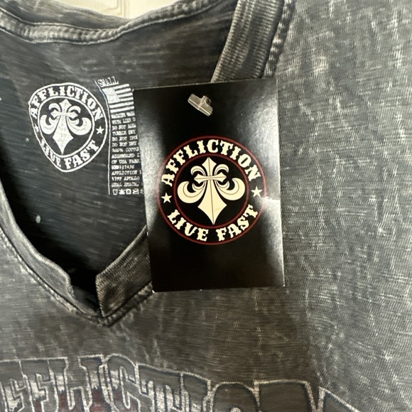 NWT Affliction Live Fast Finge Distressed Tee Small - Picture 5 of 6